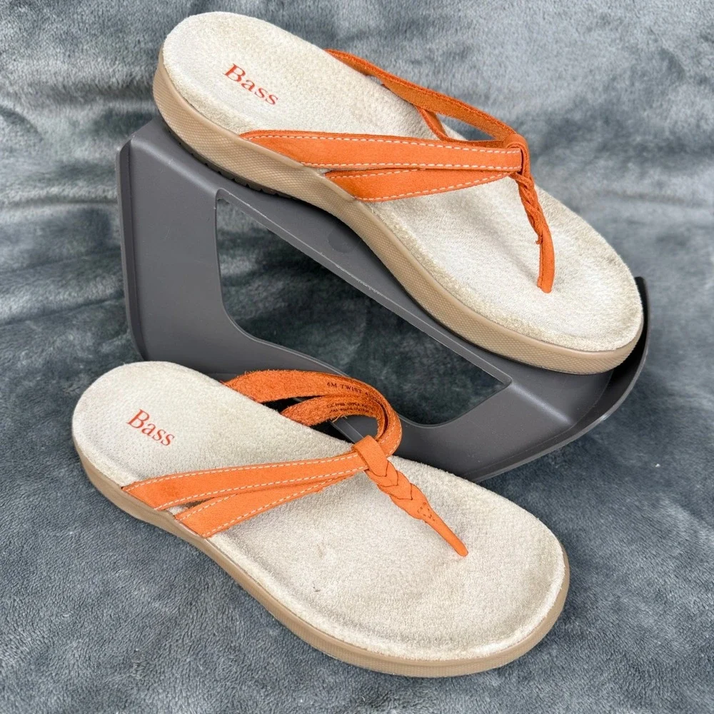 Bass Thong Sandals‎ Women's Orange Braided Strap Comfort Slip On Casual